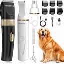Dog Hair Clippers for Grooming Kit and Dog Paw Trimmer Nail Grinder for Grooming, Low Noise Rechargeable Cordless, Shaver Grooming Supplies for Pet Cats Dogs (Black, White)