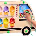 Large & Fun Ice Cream Truck Magnetic Color & Number Maze Adventure Toy - For Toddlers and Kids - Montessori Puzzle Board for 1-10 Counting and 10 Color Matching/Sorting - Improve Child's Motor Skills