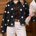 Cicy Bell Womens Polka Dot Denim Jackets Button Down Casual Fall Jean Coats Medium