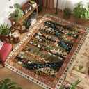 Living Room Rug 6x9 Rug Machine Washable Nomadic Area Rug Non Slip Floral Animal Vintage Low Pile Large Rug for Living Room, Bedroom, Farmhouse, Dining Room, Kids Playroom, Green