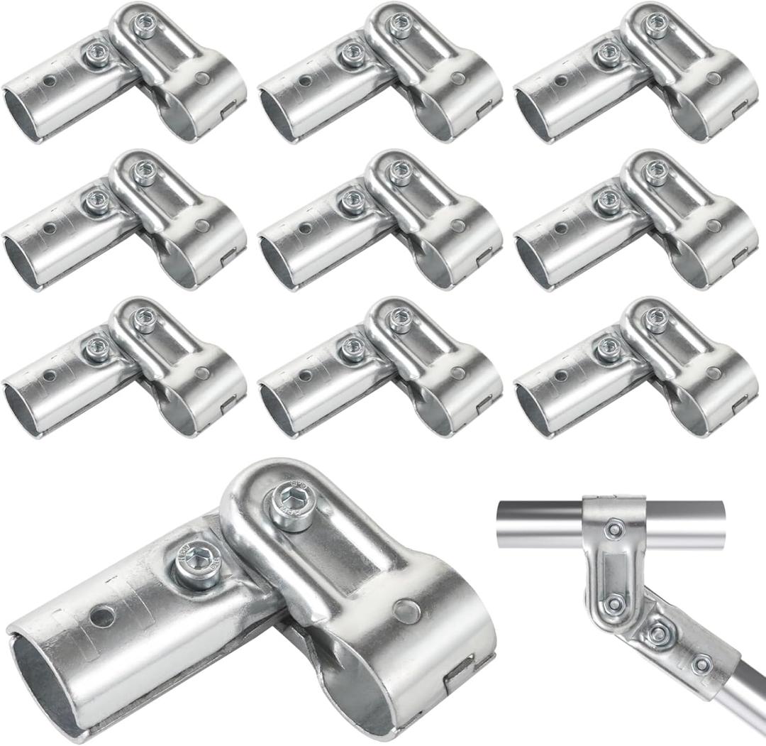 10 Pcs Tee Pipe Fittings, Adjustable 2-Way Pipe Connectors, Two Port T Pipe Fence Clamps, Modular Pipe Fittings with Bolts, Nuts, and Wrench, Fit for OD 0.98" Stainless Steel Pipes