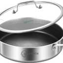 LOLYKITCH Tri-Ply Stainless Steel 10 Inch Non-Stick Saut Pan with Lid,Induction Deep Cooking Pan, Dishwasher and Oven Safe (3 QT Hybrid Saut)