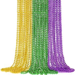 SHAOQINLIN Mardi Gras Beads, 24Pcs Mardi Gras Beads Necklaces 33'' 7 mm Metallic Gold Green Purple Bead Necklaces Mardi Gras Decorations for Mardi Gras, Christmas, Party Favors