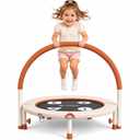 Happin 36'' Toddler Trampoline Indoor, Foldable Mini Trampoline for Kids Ages 2-6, ASTM Certified, Adjustable Handle, Safety Pad for Indoor & Outdoor, Baby Trampolines, for Boy & Girl