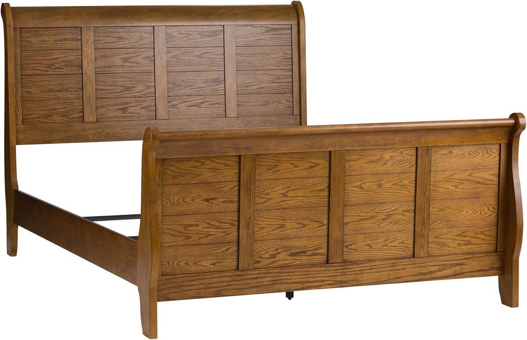 Liberty Furniture Industries Grandpa's Cabin Queen Sleigh Bed, Medium Brown Aged Oak