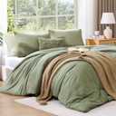 WRENSONGE King Size Comforter Set - 3 Pieces Green Comforter Prewashed Soft Lightweight for All Seasons,Fluffy Down Alternative Comforter King Size with 2 Pillow Shams