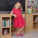 Little Bitty Girls Gingham Dress Sleeveless Checkered Peter Pan Collar Swing Kids Plaid Summer Sundress Party 2-7 Years (Red)