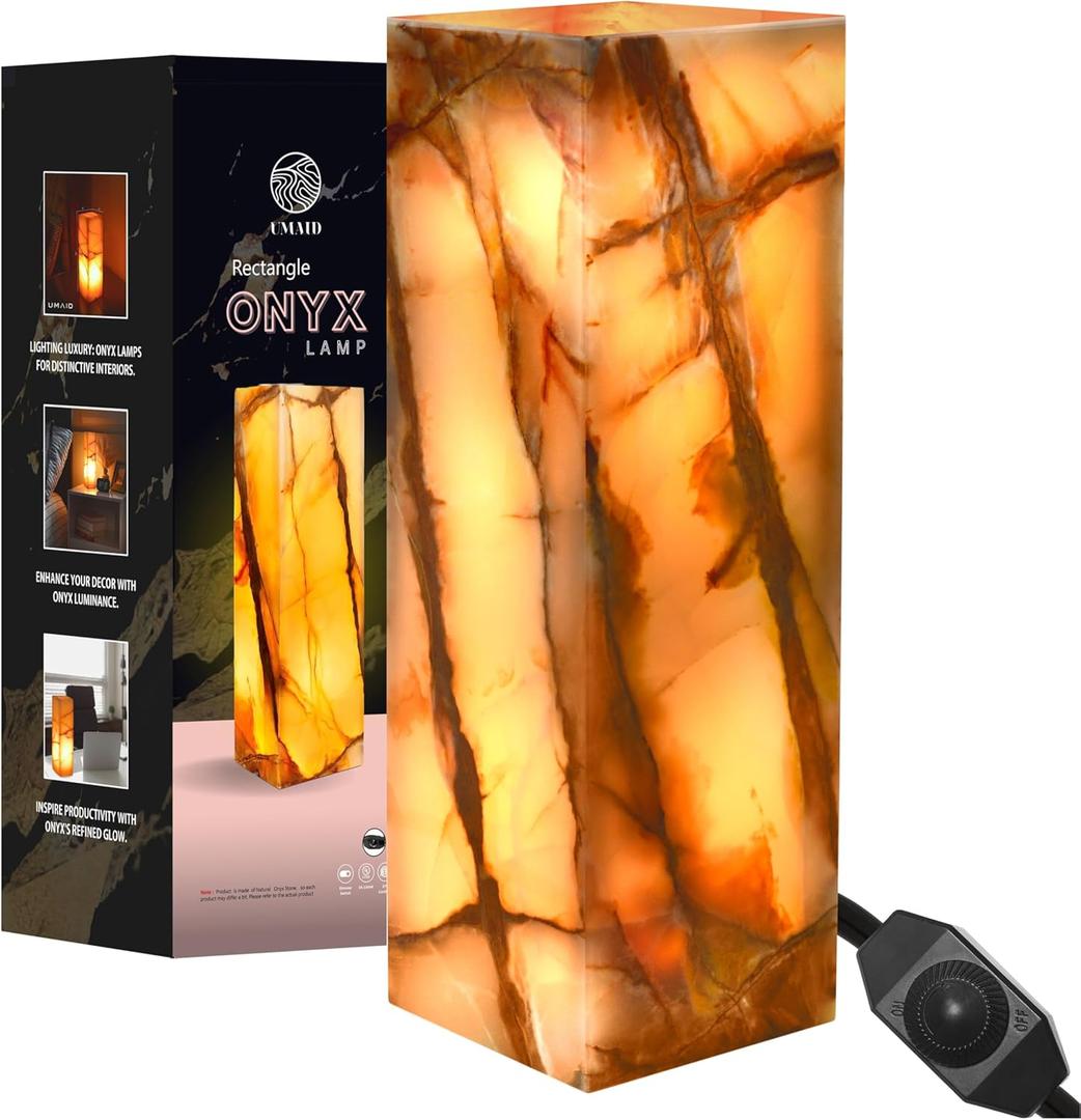 UMAID Handcrafted Onyx Marble Table Lamp  Each Lamp One-of-a-Kind with Natural Patterns, Warm Amber Glow, Dimmable Cord & Bulb, Modern Home Decor for Bedroom, Desk, Office, Living Room, or Bedside