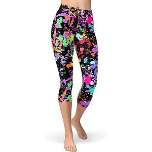 Women's Artistic Splash Printed Cropped Capri Leggings, Size L
