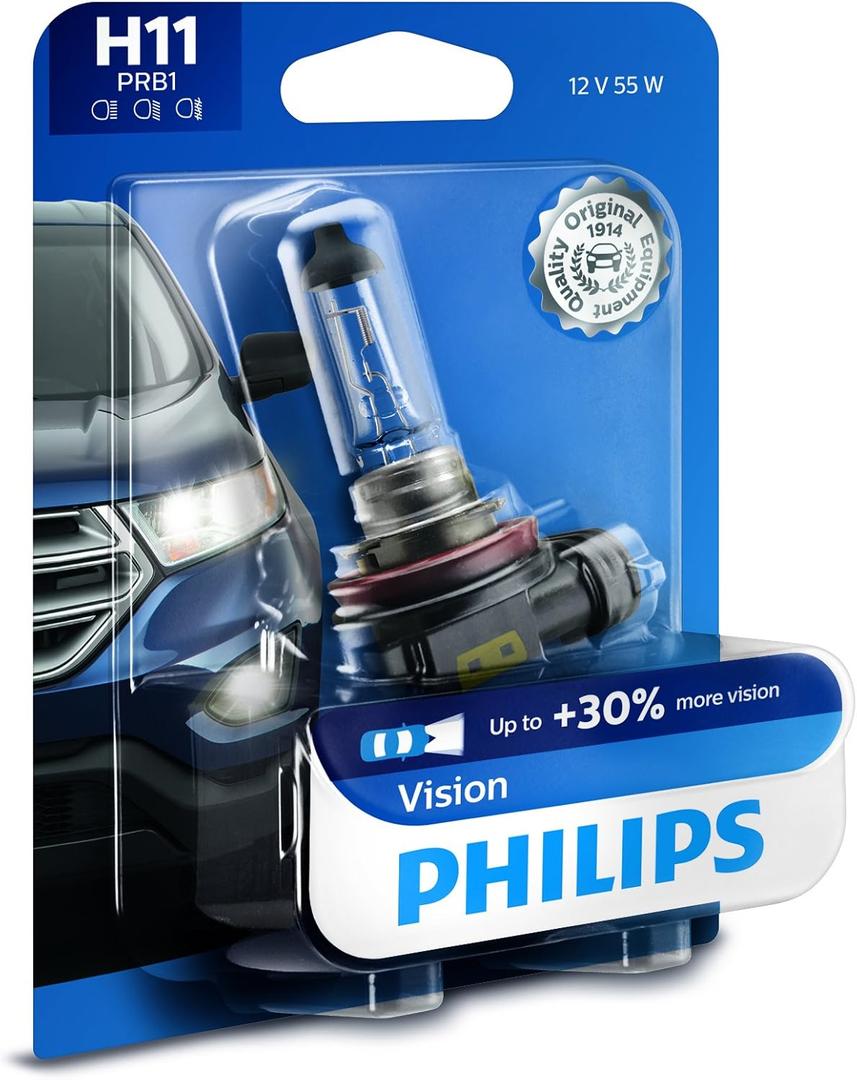 Philips Automotive Lighting H11 Vision Upgrade Automotive Replacement Headlight Bulb, for High Beam, Low Beam, and Fog Positions (Pack of 1)