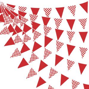 32Ft Red Checkered Racing Party Decorations Gingham Plaid Race Car Fabric Banner Triangle Flag Pennant Garland Streamers for Kids Birthday Baby Shower NASCAR Picnic BBQ Outdoor Garden Decor Supplies