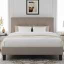 Novilla Full Size Bed Frame with Adjustable Headboard Platform Full Bed Frame with Linen Fabric Upholstered Headboard, No Box Spring Needed, Noise-Free, Wooden Slats Support, Easy Assembly, Beige