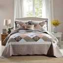 Travan 3-Piece Queen Quilt Sets with Shams Oversized Bedding Bedspread Reversible Soft Coverlet Set, Queen Size (A-brown)