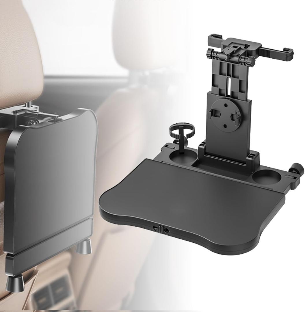 Car Back Seat Tray Table  Stable Foldable Auto Backseat Food Trays Desk for Rear Passenger Road Trip Eating & Work, Multifunctional Adjustable Travel Tray with Phone Drink Holder for Laptop iPad