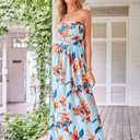 GRACE KARIN Women Strapless Dress Casual Loose Ruched Long Maxi Dress with Pockets (L)