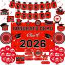 Graduation Decorations 2026 Red Themed Set, Congrats Grad Banner Class of 2026 Backdrop Balloons and Streamers Kit High School and College Graduation Party Supplies