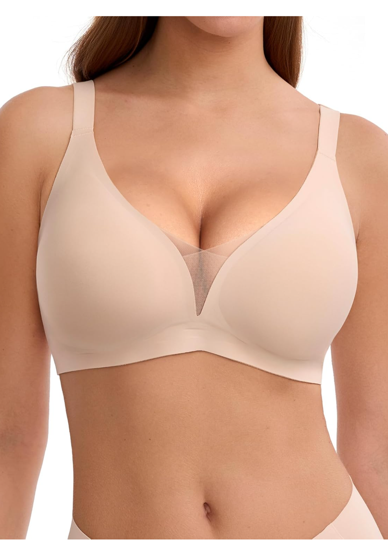 LUCKMEEY Bras for Women No Underwire Deep V Wireless Bra Push Up Seamless Bras Full Coverage Bralettes Everyday Bras Size M