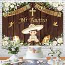 InMemory Newborn Mi Bautizo Backdrop Wood White Flower Gold Boy God Bless First Holy Communion Baptism Party Decorations Banner Photography Background Photo Booth Props 8x6ft