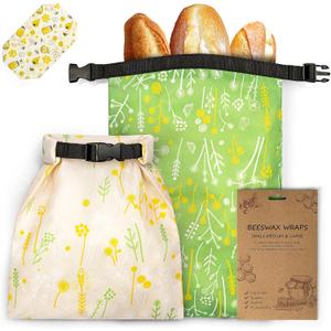2 Pack Reusable Bread Bags with Extra Beeswax Wrap, Large Freezer Sourdough Zipper Storage Bag for Homemade Bread to Keep Foods Fresh (Beige+Green)