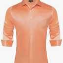 DiBanGu Mens Long Sleeve Button Down Shirt,Satin Shiny Dress Shirt for Men Solid Regular Fit Shirts with Pocket Wedding Party, Rust Orange, Size M