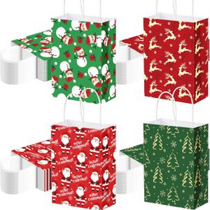 AmazingSpark 100 Pieces Christmas Gift Bags Bulk Xmas Treat Candy Goodie Bags with Santa Snowman Christmas Tree Elk Pattern for Xmas Party Favors Gift Wrapping