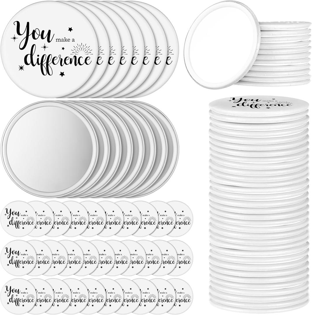 Hoolerry 48 Pcs Inspirational Compact Mirror Gifts Bulk for Women You Make a Difference Round Mini Pocket Makeup Purse Pocket Mirror for Women Employee Coworker Nurse Appreciation Gifts