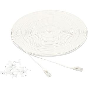 Amazon Basics Cat 6 Ethernet RJ45 10Gbps Flat Network Cable, 100ft Snagless with Gold-Plated Connectors, Outdoor & Indoor Solid Patch Cord with Clips for Router, Modem, Gaming, Computer, White