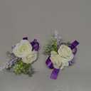 MAFELOE 2 Pieces of Wrist Corsage and Boutonniere Set, Artificial Flowers Accessories Suit Decor for Wedding Prom Party Homecoming Ceremony Anniversary - Purple+White
