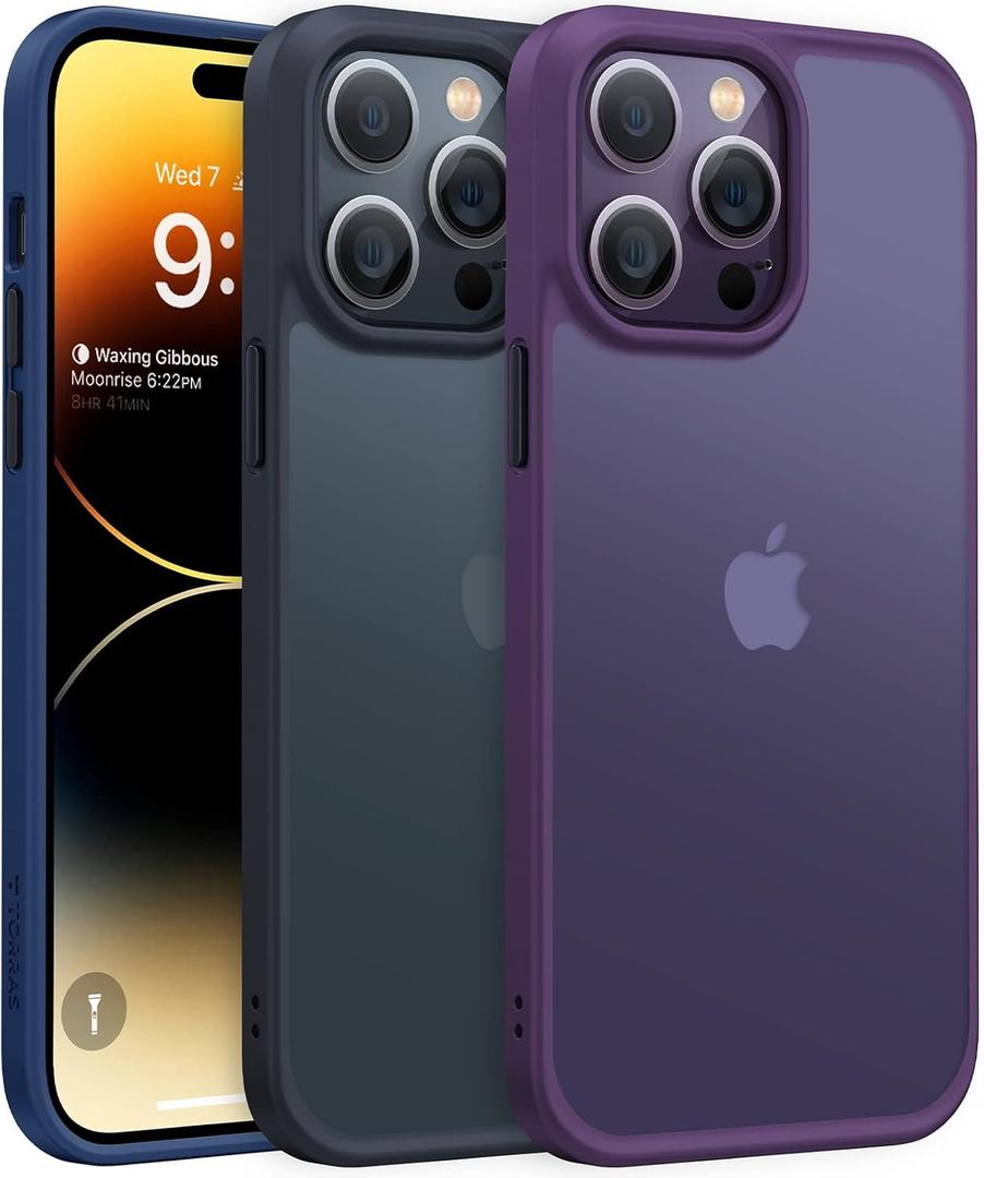 TORRAS Shockproof for iPhone 14 Pro Case, [3X Military-Grade Drop Tested & Slim Silky Feel] Translucent Hard Back with Silicone Protective Anti-Fingerprint Anti-Scratch Phone Case Guardian, Black