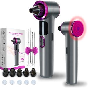 Blackhead Remover Vacuum with Heating, Blackhead Extractor 3 Adjustable Suction Levels 9 Modes, Pore Vacuum Blackhead Suction Remover, Comedone Extractor Kit for Deep Pore Cleaning (Purple)