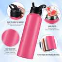Insulated Water Bottles with Straw 40 oz Leak Proof, Vacuum Insulated Stainless Steel Sport Tumbler with 3 Lids Straw, Spout and Handle Lid for Sports, Gym or Office,Hot Pink