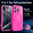 Innaght Magnetic for iPhone 15 Pro Case[Compatible with MagSafe][Camera Protection][2+Full Coverage Tempered Glass Screen Protector][Translucent Matte] Drop Protection Phone Case,6.1",Hot Pink