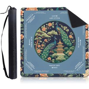 Foilswirl 1 Pcs Mahjong Table Mat Floral Peacock, 33" x 33" Green Chinoiserie Peacock Mahjong Mat Non-Slip Noise Reduction Carrying Bag for Poker Board Card Games Dominoes, Ships Rolled(Vintage)