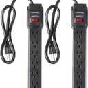 Amazon Basics Surge Protector Power Strip, 6-Outlet with 200J Protection, 2ft Extension Cord, Rectangle, Black (2 Pack)