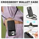 TUCCH Adjustable Crossbody Wallet Case for iPhone 16 Pro Max (6.9"), RFID Blocking [6 Card Slots][Detachable Lanyard], Magnetic Flip Wallet PU Leather Phone Cover for iPhone 16 Pro Max, Textured Black