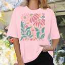 Boho Oversized Shirt Women Vintage Floral Shirts Daisy Flower Tshirt Wildflower Graphic Tees Casual Loose Tops (Pink, L)