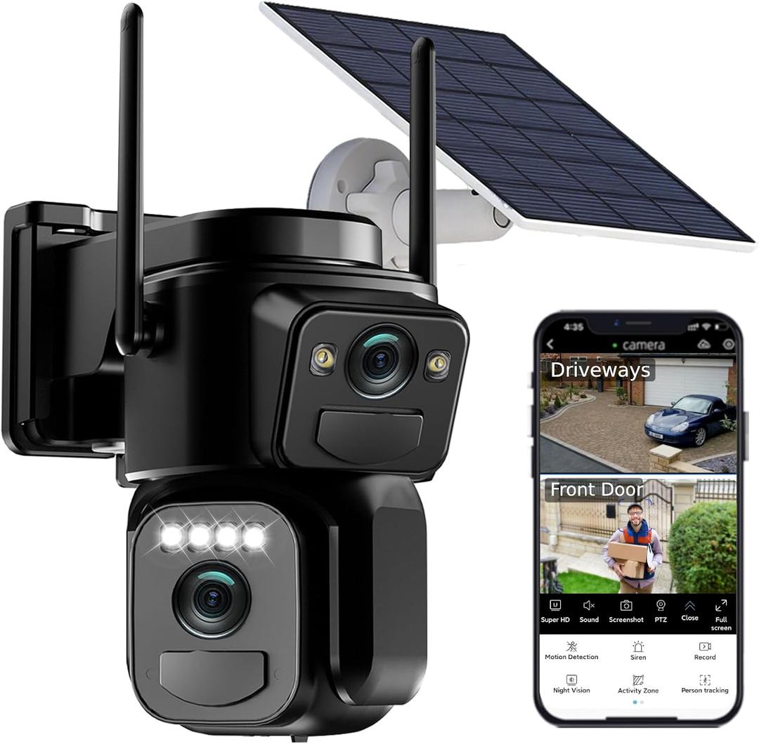 Uniter Dual Lens Solar Security Cameras Wireless Outdoor,5G/2.4G WiFi, 360 View Pan/Tilt Home Security Camera with 6MP Color Night Vision/PIR Motion Detection/Spotlight Siren/2-Way Audio
