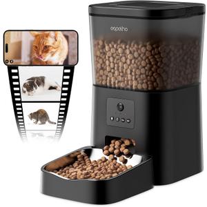 Automatic Cat Feeders with Camera: HD Video Pet Feeder with Voice Recorder& Motion Detection- 2.4G WiFi Smart App Control Auto Feeder- Easy to Clean with Desiccant Bag Keep Food Fresh