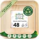 Chic Leaf Compostable & Biodegradable Palm Leaf Disposable Bamboo Plates - Disposable Party Plates for Appetizers - Camping Essentials & Birthday Decor - Reusable Party Supplies (10 & 7 Inch Square) (10" + 7" (Pack of 48))