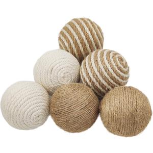 3 Pcs Decorative Balls for Bowls, Decorative Ball Set of 3pcs 2.5inch Natural Handmade Jute & Cotton Orbs Balls Rattan Decorative - Mix Beige & White Textured Rattan Decor Ball for Vase Fillers
