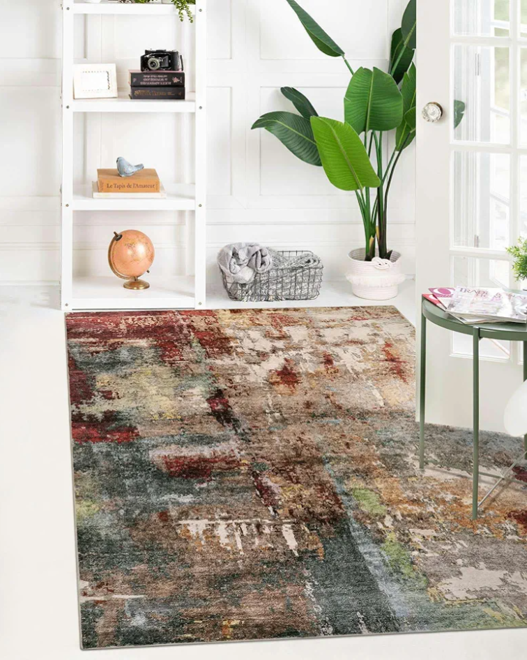 Lahome Modern Abstract 5x7 Area Rugs for Living Room, Washable Bedroom Rug Soft Non Slip Low Pile, Faux Wool Contemporary Carpet for Indoor Floor Decor Home Office Dining Room,Red/Multi