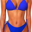 OZICERD 2 Piece Bikini Sets for Women Halter Triangle Bikini Tops Brazilian String Swimsuit Full Coverage Bottom Bathing Suit (Large, Blue)