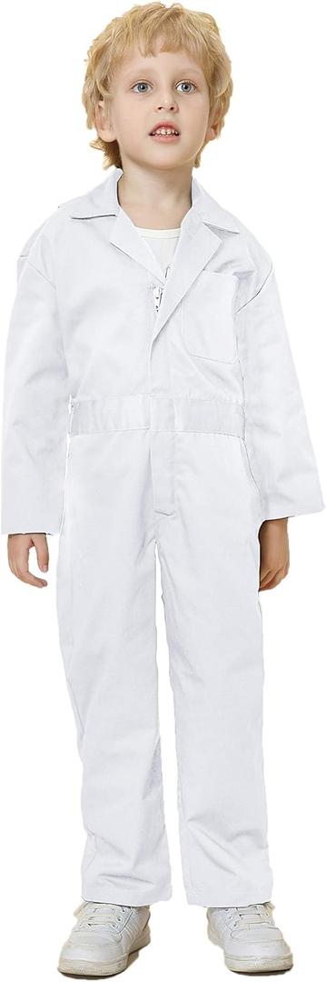 TopTie Kid's Coverall for Boys, Mechanic Halloween Suit Costume, Flight Suit, Mechanic Jumpsuit-White-13/14Y