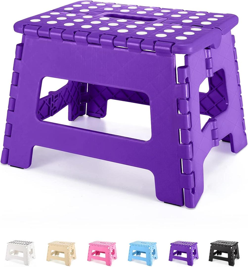 Dyforce Folding Step Stool 9", Kids Step Stool, Heavy Duty Step Stools for Adults, Compact Foot Stools, Light-Weight Toddler Step Stools for Kitchen, Bathroom, Holds Up to 300 lbs (Purple)