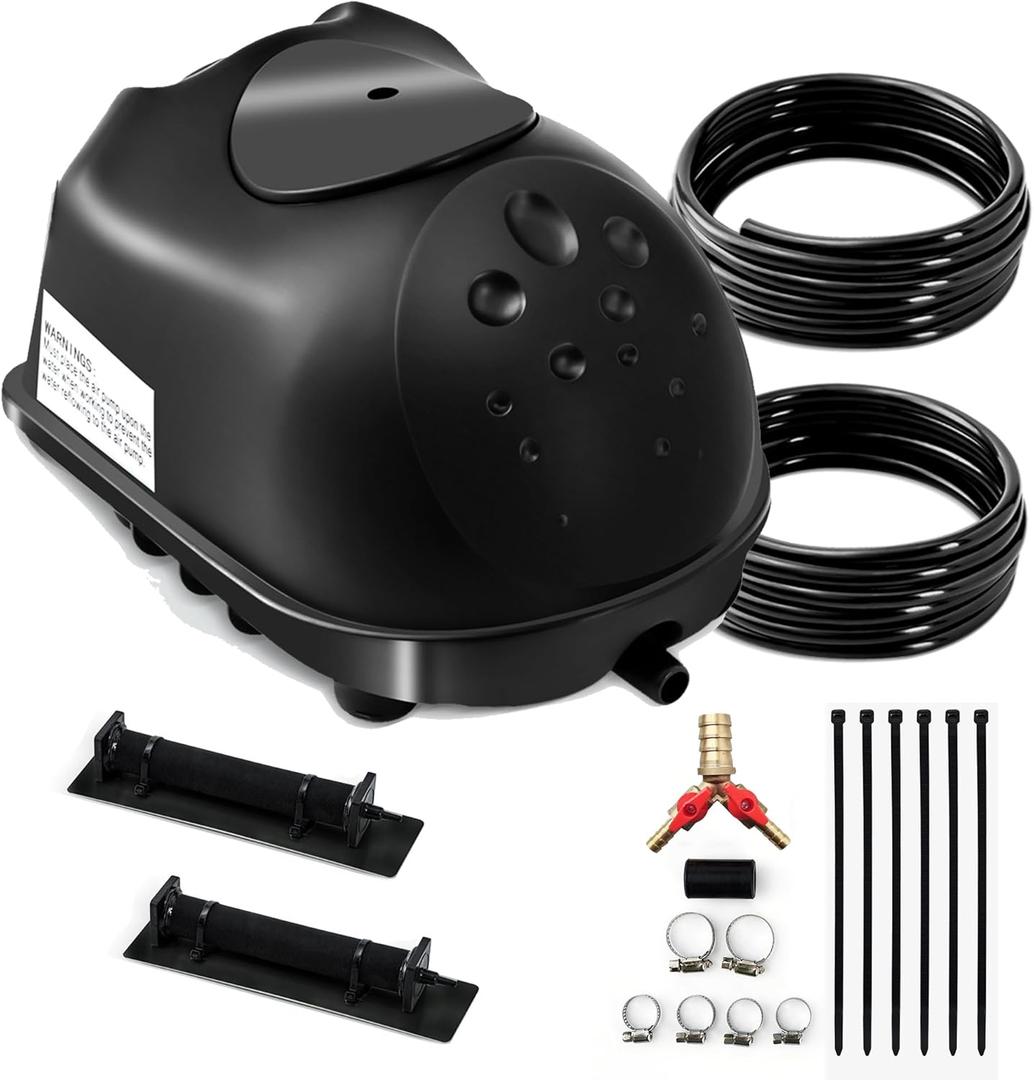 Luckerain Pond Aerator - 16000 Gallon Aerator for Outdoor Ponds, 2 Weighted Air Lines and 2 Submersible Diffusers, Black