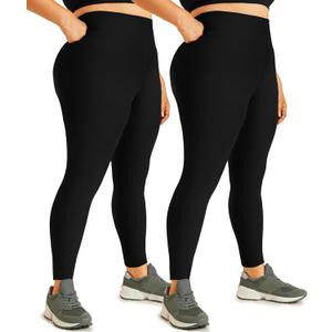 Hi Clasmix 2 Pack Plus Size Leggings for Women-High Waisted Tummy Control 1X-4X Soft Casual Yoga Pants for Curvy Women