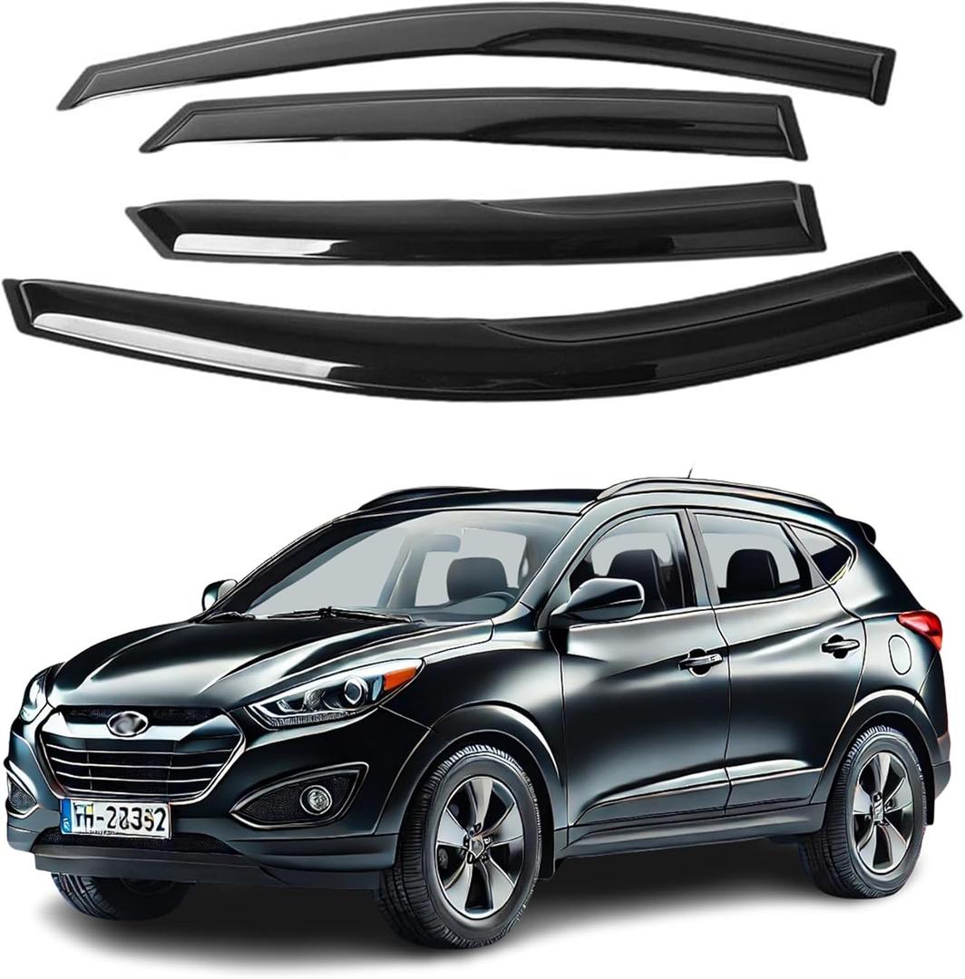 Fits for Hyundai Tucson 2009 2010 2011 2012 2013 2014 Safe Smoke Window Visor Sun Rain Vent Guard Vent Window Visor Side Window Deflector,4 Pcs Tape-on Thickened