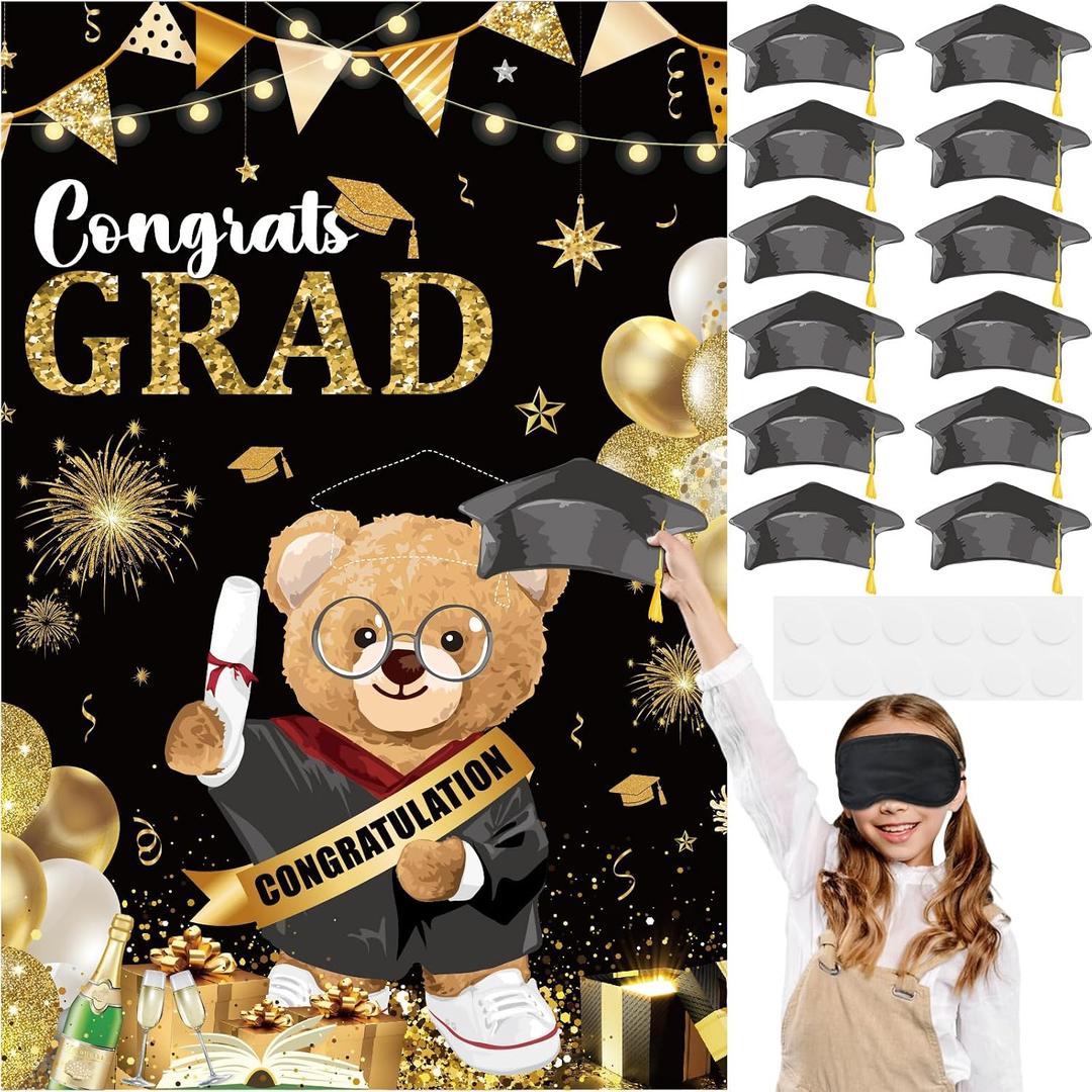 Graduation Party Game Set Pin the Graduation Cap Game Class of 2026 Congrats Grad Poster with 12 Stickers for Grad Party Supplies Decorations (EXP 06/02/30)