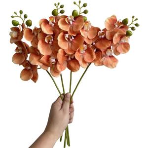 4-Pcs Artificial Flowers Real Touch Latex Phalaenopsis 17.7inch Artificial Orchid Stem Bouquets for Wedding Party Home Garden Decor,Orange