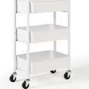 SunnyPoint 3-Tier Delicate Compact Rolling Metal Storage Organizer - Mobile Utility Cart Kitchen/Under Desk Cart with Caster Wheels - WHT (15.35" X 10.24" X 26.8"H)